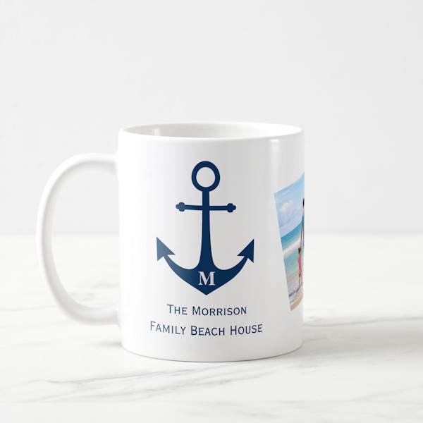 Beach and Lake House Customizable Gifts - Monogram Anchor Family Beach House Coffee Mug